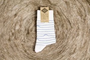 Linen socks made in France - « Booo Lines » pattern - White and Casper