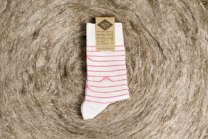 Linen socks made in France - « Booo Lines » pattern - White and Candy