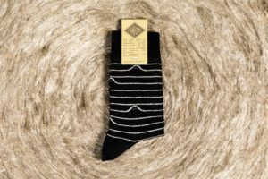 Linen socks made in France - « Booo Lines » pattern - Black and Mummy