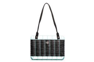 Metal basket handwoven with upcycled bicycle air chambers INDUS blue