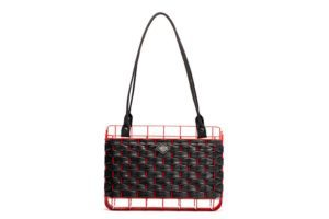 Metal basket handwoven with upcycled bicycle air chambers TRADI red