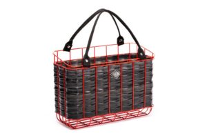 Metal basket handwoven with upcycled bicycle air chambers  INDUS red