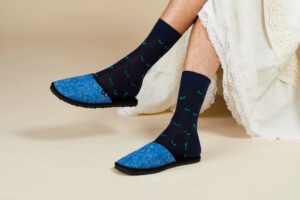 mules chaussons made in france en textiles recyclé. la mode du futur